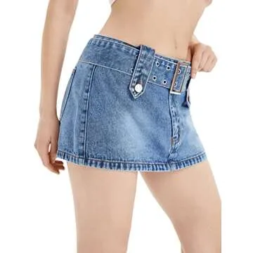 Stylish Buckle Belted Denim Mini Skirt for Women