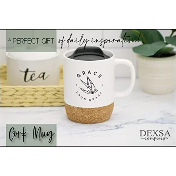 Ceramic Designer Coffee Mug | Grace upon Grace | Holds 14 ounces | Cork Bottom with Lid | Great for Coffee, Tea, Soups, Hot Chocolate