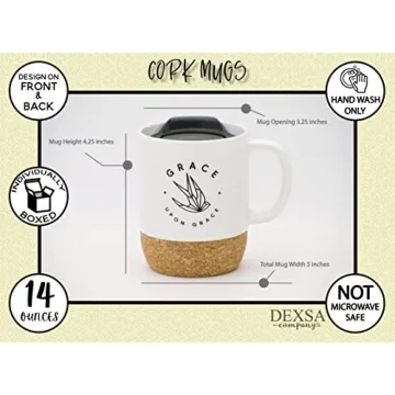 Ceramic Designer Coffee Mug | Grace upon Grace | Holds 14 ounces | Cork Bottom with Lid | Great for Coffee, Tea, Soups, Hot Chocolate