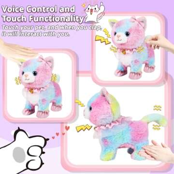 Interactive Electronic Plush Toy Walking and Barking Robot Cat Plush Cat Remote Control Kitten for Girls (Colorful Cat)