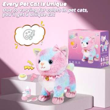 Interactive Electronic Plush Toy Walking and Barking Robot Cat Plush Cat Remote Control Kitten for Girls (Colorful Cat)