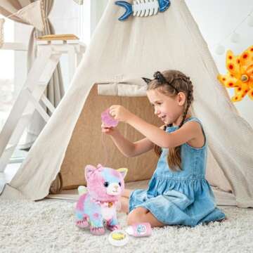 Interactive Electronic Plush Toy Walking and Barking Robot Cat Plush Cat Remote Control Kitten for Girls (Colorful Cat)