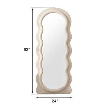 ITSRG Wavy Wall Mounted Mirror with Flannel Wrapped Wooden Frame and Stand - Full Length (White)