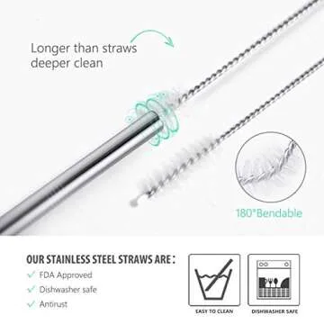 Teivio 8 Pack Short Stainless Steel Straws 6.25 inch and 6 inch Metal Reusable Straws with Silicone Tips and Case, Cleaning Brush and Carry Bag for Cocktail Glasses, Kids, Small Cups(Silver)
