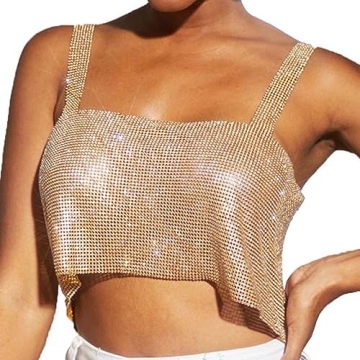 Yokawe Women Crop Tops Sparkly Crystal Tank Top Y2k Sleeveless Spaghetti Strap Tube Top Rave Party C...