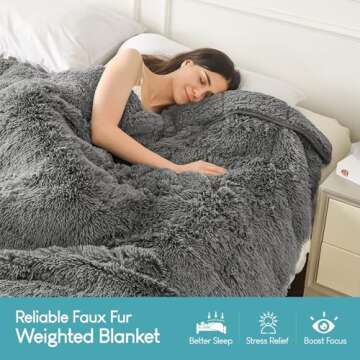 Cottonblue Faux Fur Weighted Blanket 15lbs, Soft Fuzzy Luxurious Fluffy Heavy Blanket, Plush Sherpa ...