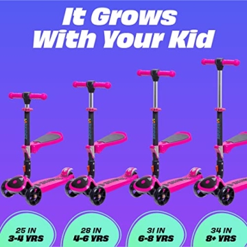 SKIDEE Kids Adjustable Kick Scooter with LED Wheels