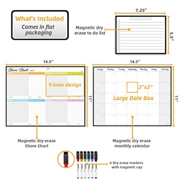 Magnetic Dry Erase Chore Chart & Calendar Set for Family