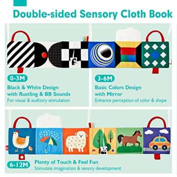 hahaland Baby Toys 0-6 Months - High Contrast Newborn Toys - Baby Tummy Time Books 0-6 Months with C...