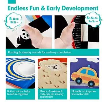 hahaland Baby Toys 0-6 Months - High Contrast Newborn Toys - Baby Tummy Time Books 0-6 Months with Crinkle, Squeaky Sounds, Touch Feel, Visual Stimulation - Birthday Baby Shower Gifts