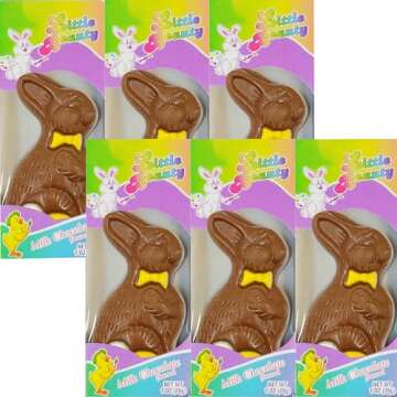 Fruidles Milk Chocolate Easter Bunny Holiday Treats, Decorated Solid Smooth Milk Chocolate, Party Bag Fillers, Individually Boxed, Kosher Certified Dairy, 1oz Chocolate Bar (6-Pack)