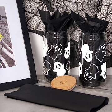 ANOTION Halloween Mugs - 18 oz Halloween Ghost Decor Ghost Mug Halloween Decorations Glass Cups Tumbler Iced Coffee Cups Glassware Cookie Jar Decor Gift Drinking Water Bottles