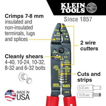 Klein Tools 1001 Multi Tool, Made in USA, Wire Stripper, Wire Cutters, Crimper Tool for 8-22 AWG, Mu...