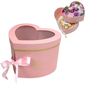 BBJ WRAPS Luxury Heart Shaped Flower Boxes with Lids Florist Double Layer Gift Paper Mache Boxes for...