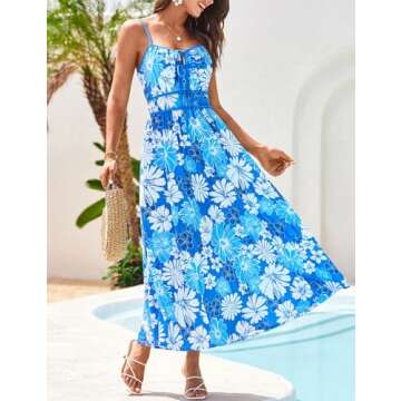 GRACE KARIN Women's 2025 Summer Casual Floral Boho Dress Spaghetti Strap Flowy Beach Maxi Dresses
