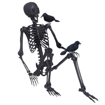 5.4Ft Halloween Skeleton - Full Size Posable Skeleton with Movable Joints & 2 Black Feathered Crows