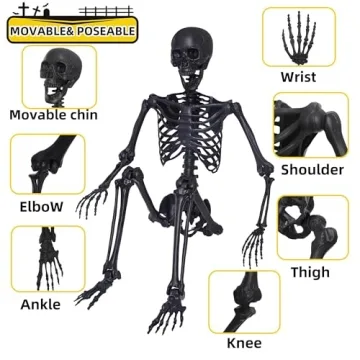 5.4Ft Posable Skeleton with Black Feathered Crows for Halloween