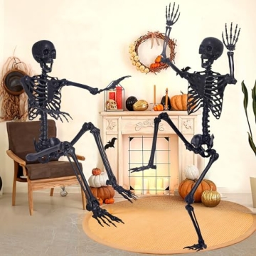 5.4Ft Posable Skeleton with Black Feathered Crows for Halloween