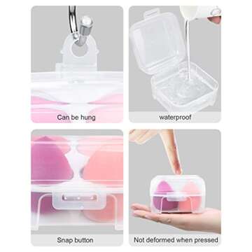 Makeup Sponge Case Blender Beauty Foundation Holder Blending Sponge Egg Set Makeup Sponge Wet And Dry Storage Box Egg Sponge Organizer Stocking Stuffers Gift for Women (4pcs-Pink series)