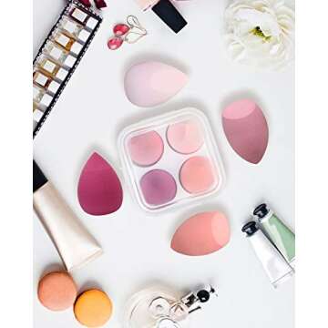 Makeup Sponge Case Blender Beauty Foundation Holder Blending Sponge Egg Set Makeup Sponge Wet And Dry Storage Box Egg Sponge Organizer Stocking Stuffers Gift for Women (4pcs-Pink series)