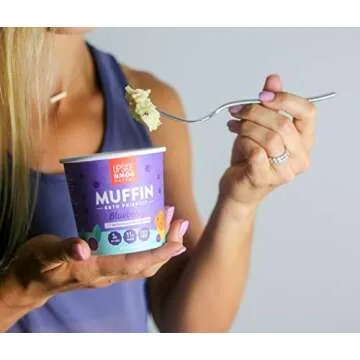 Keto Blueberry Muffin Cup by Upside Down Bakery - 11g Protein & Gluten Free Snack, Microwavable Mug Cake Dessert - Just Add Water - 3g Net Carbs - 2g Sugar - Grain Free - Single Serve Cups (3 Pack)