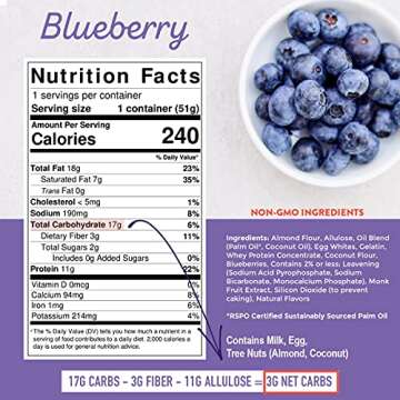 Keto Blueberry Muffin Cup by Upside Down Bakery - 11g Protein & Gluten Free Snack, Microwavable Mug Cake Dessert - Just Add Water - 3g Net Carbs - 2g Sugar - Grain Free - Single Serve Cups (3 Pack)