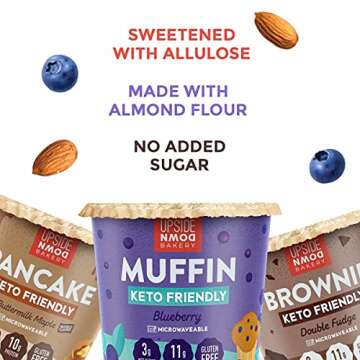 Keto Blueberry Muffin Cup by Upside Down Bakery - 11g Protein & Gluten Free Snack, Microwavable Mug Cake Dessert - Just Add Water - 3g Net Carbs - 2g Sugar - Grain Free - Single Serve Cups (3 Pack)