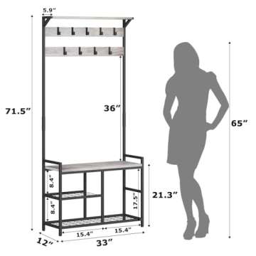 HOMEKOKO 3-in-1 Coat Rack Shoe Bench for Entryway