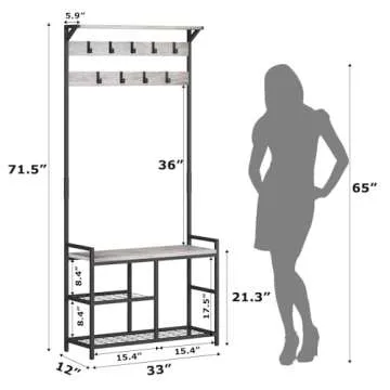 HOMEKOKO 3-in-1 Coat Rack Shoe Bench for Entryway