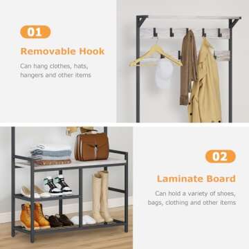 HOMEKOKO 3-in-1 Coat Rack Shoe Bench for Entryway
