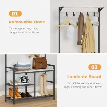 HOMEKOKO 3-in-1 Coat Rack Shoe Bench for Entryway