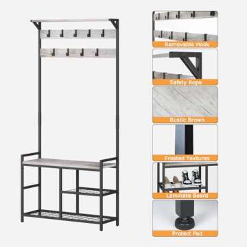 HOMEKOKO 3-in-1 Coat Rack Shoe Bench for Entryway