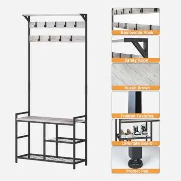 HOMEKOKO 3-in-1 Coat Rack Shoe Bench for Entryway