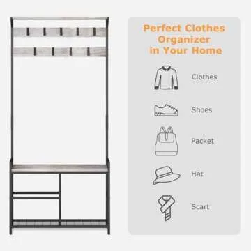 HOMEKOKO 3-in-1 Coat Rack Shoe Bench for Entryway