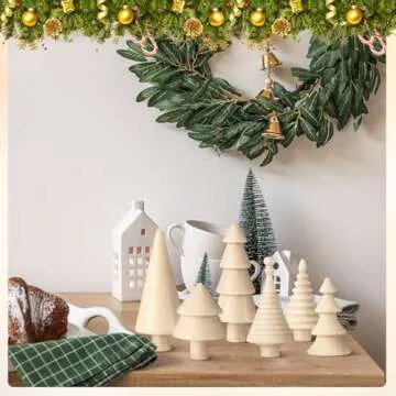 Namalu 6 Pcs Vintage Mini Wooden Christmas Tree Farmhouse Handmade Wood Christmas Trees Rustic Mini Christmas Trees Set Xmas Table Centerpiece Figurines for Table Decoration(Wood Color)