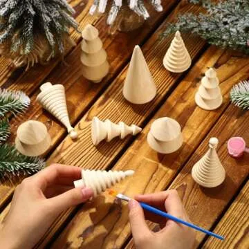 Namalu 6 Pcs Vintage Mini Wooden Christmas Tree Farmhouse Handmade Wood Christmas Trees Rustic Mini Christmas Trees Set Xmas Table Centerpiece Figurines for Table Decoration(Wood Color)