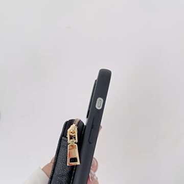 LBJ MAKY Luxury Wallet Case Compatible with iPhone 13 Pro Max Card Holder Case with Crossbody Strap for Women Metal nameplate Protective Case Compatible with iPhone 13 Pro Max 6.7''(Black)