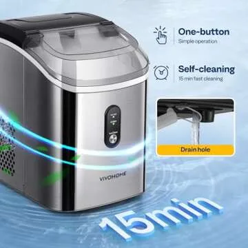 VIVOHOME Electric Portable Compact Countertop Automatic Chewable Nugget Ice Cube Maker Machine with Hand Scoop 10 Ice Bags and Self Cleaning Function 33lbs/Day Silver