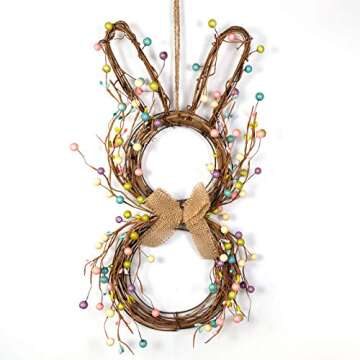 Idyllic Easter Bunny Spring Wreath Blossom Rabbit Garland with Pastel Berries Artificial Floral Wrea...