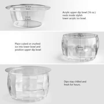 BETSO 2 Packs Ice Chilled Serving Bowl,Dips on Ice Acrylic Dip Bowl,Dip Chiller Bowl with 4 Spoons P...
