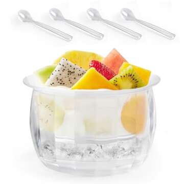 BETSO 2 Packs Ice Chilled Serving Bowl,Dips on Ice Acrylic Dip Bowl,Dip Chiller Bowl with 4 Spoons Party Platters for Food,Fruit,Salsa, Clear