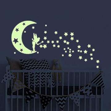Moon Glow in Dark Wall Stickers, Benbo Fairytale Fairy and Stars Vinyl Luminous Wall Decals for Nurs...