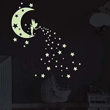 Moon Glow in Dark Wall Stickers, Benbo Fairytale Fairy and Stars Vinyl Luminous Wall Decals for Nursery Kid's Room DIY Home Decor Mural Decoration