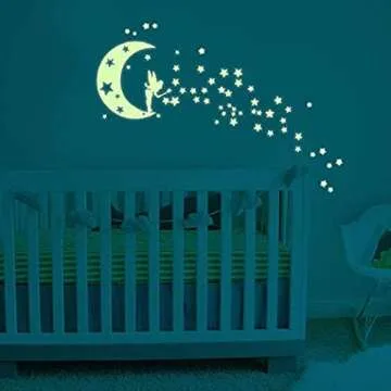 Moon Glow in Dark Wall Stickers, Benbo Fairytale Fairy and Stars Vinyl Luminous Wall Decals for Nursery Kid's Room DIY Home Decor Mural Decoration