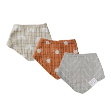 Mebie Baby Muslin Cotton Bib, Neutral 3 Pack, Lightweight Baby Bib Set for Burp, Spit Up, Drool, Sty...