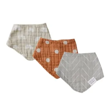 Mebie Baby Muslin Cotton Bib, Neutral 3 Pack, Lightweight Baby Bib Set for Burp, Spit Up, Drool, Sty...