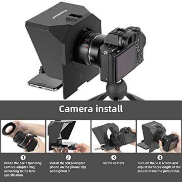 AMBITFUL Teleprompter 7.5'' with Tabletop Tripod for Smartphone and DSLR Camera, Adjustable Phone Cl...