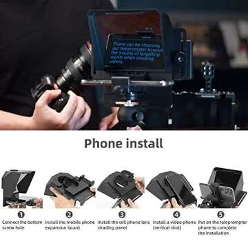 AMBITFUL Teleprompter 7.5'' with Tabletop Tripod for Smartphone and DSLR Camera, Adjustable Phone Clip & Camera Adapting Ring, for Live Streaming, Interviews