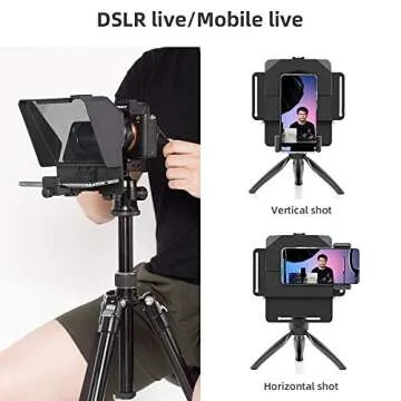 AMBITFUL Teleprompter 7.5'' with Tabletop Tripod for Smartphone and DSLR Camera, Adjustable Phone Clip & Camera Adapting Ring, for Live Streaming, Interviews
