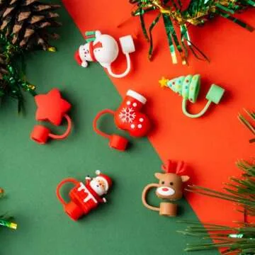 6Pcs Christmas Red Straw Cover Cap for Stanley Cup 40oz/30oz Tumbler, 10mm Reusable Cute Drinking Straw Topper Accessories, Portable Protector Plugs Decorations Gifts for Party Christmas